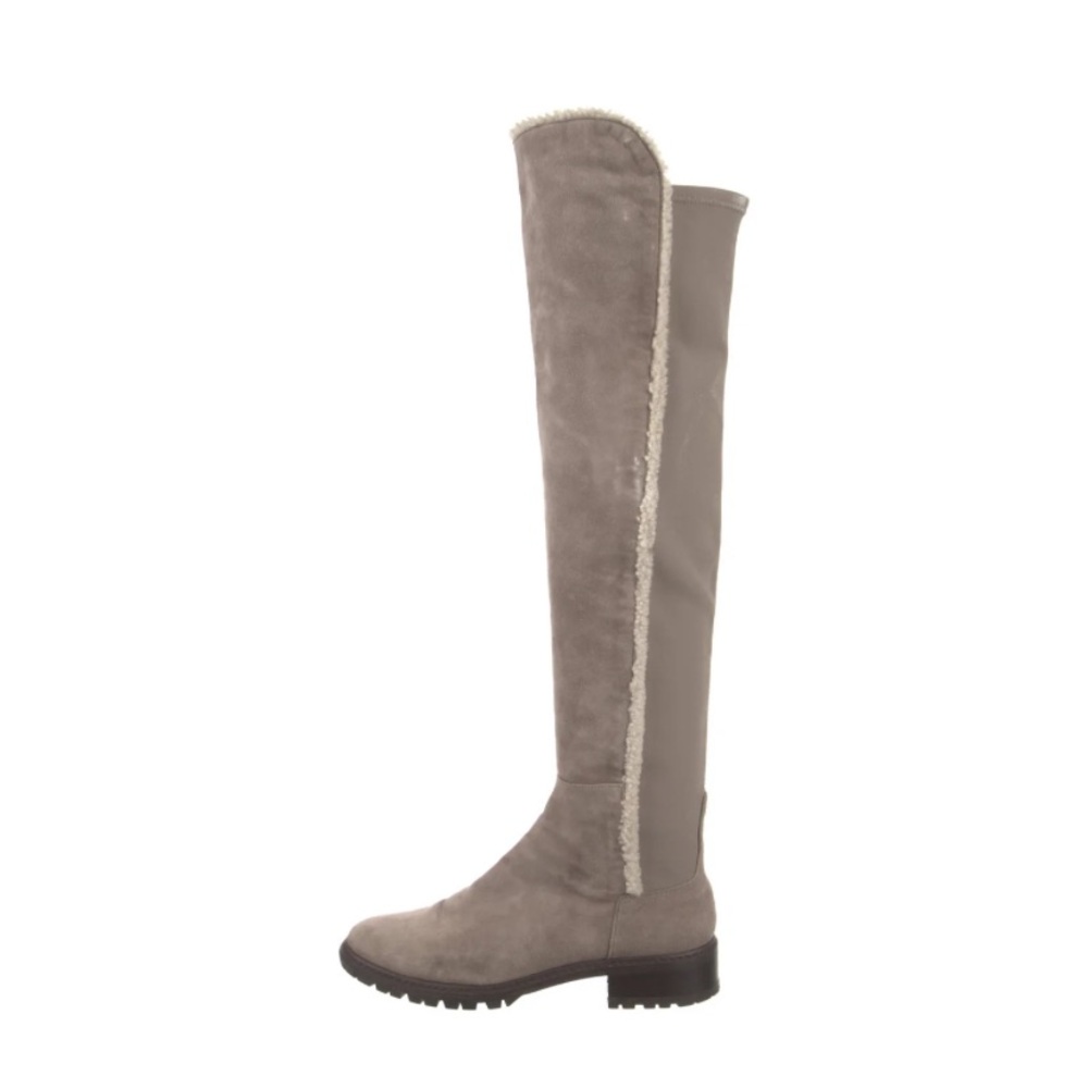 Stuart Weitzman tan suede Over the Knee Boots shearling trim stretchy boot 8.5